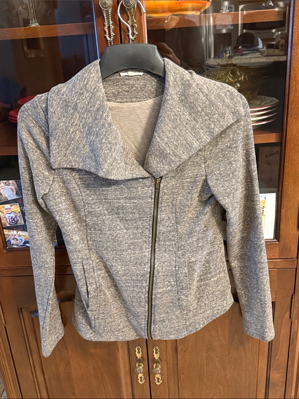Mystree Light Heather Gray Asymmetrical Zip Jacket